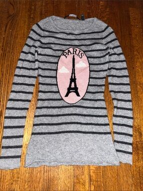 100% Pure Cashmere | Vintage XS Striped Sweater w/ Eiffel Tower